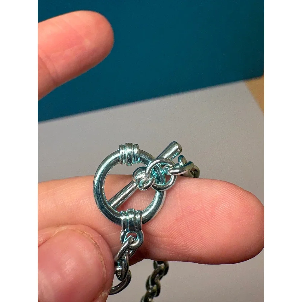 Disney Frozen Charm Bracelet Elsa Anna Olaf Blue Metallic Chain Toggle Clasp